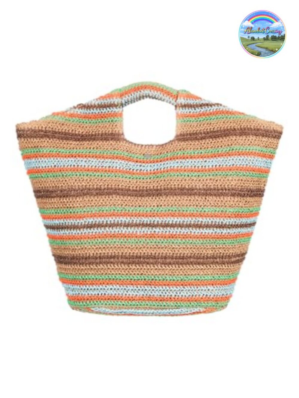 Woven Straw Beach Tote with Jacquard Accents, Snap Closure, Interior Zip Pocket